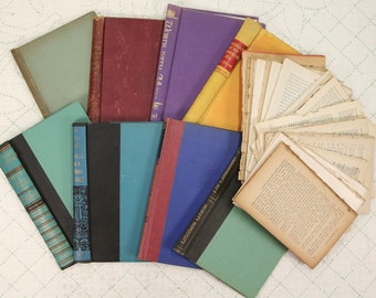 Vintage PLAIN Book Covers Covers, and 1 LB Book Text, FROM 12+ different Vintage Books, 125+ Pages, Rescued Books, Salvaged Covers, Recycled