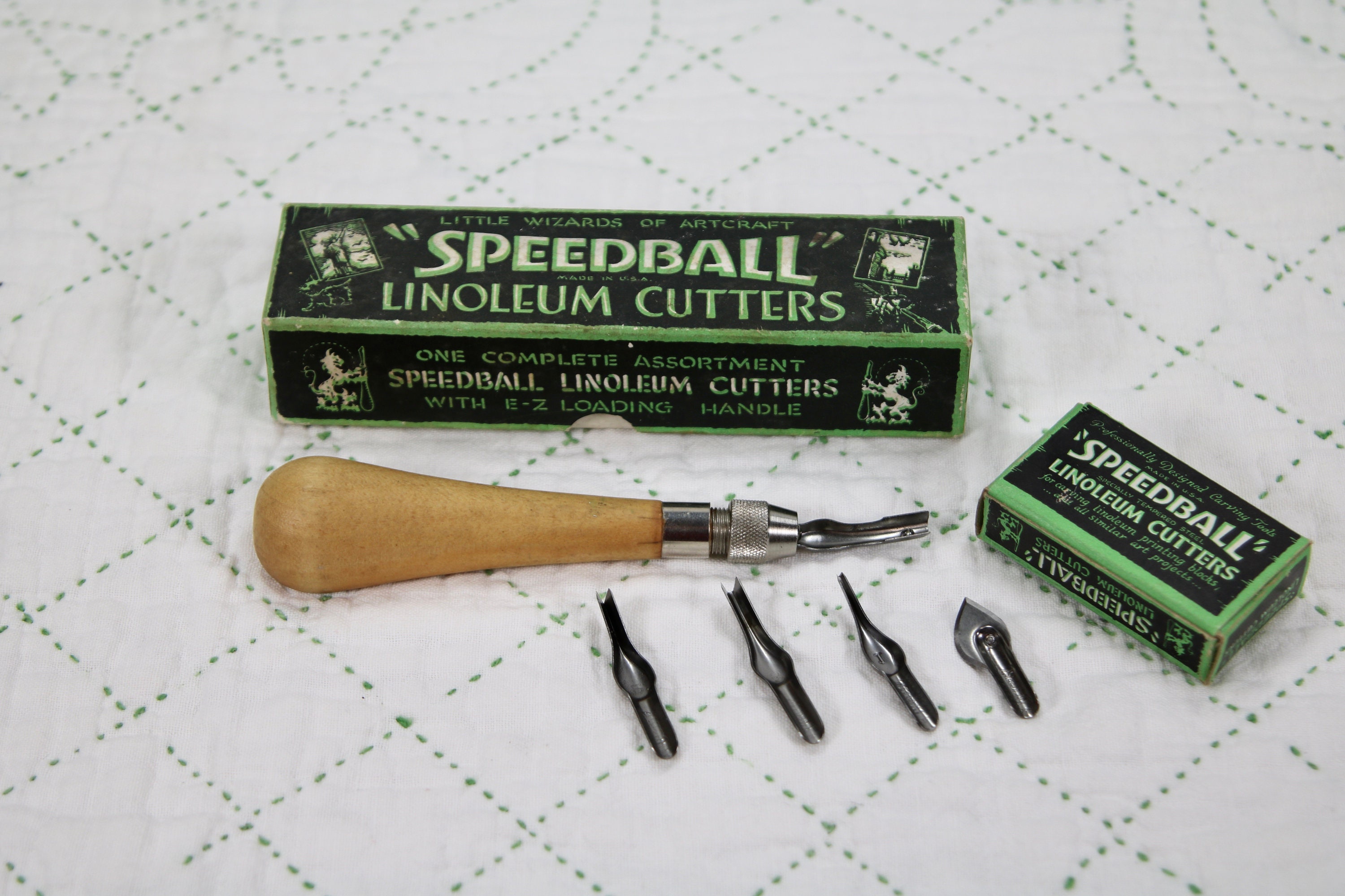 Vintage Speedball Linoleum Cutters With Handle, Made in USA 