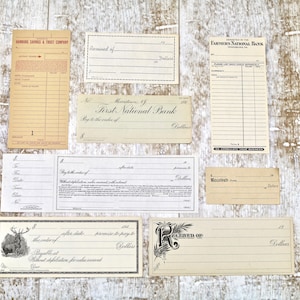 Vintage Bank Notes And Receipts, Set Of 8, Ephemera, Altered Books, Collage, Mixed Media, Junk Journals