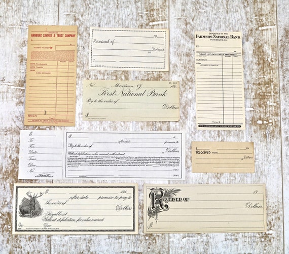 Vintage Bank Notes and Receipts Set of 8 Ephemera Altered Etsy