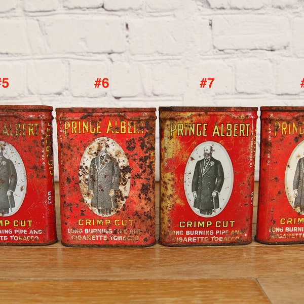 Vintage Prince Albert Tobacco Pocket Tins, Rusty Old Advertising Tin Each Sold Separately.  1950-1960 Version