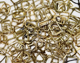 Vintage Brass Belt Buckles, Lot of 6 Recycled Metal Buckles, Various Sizes and Shapes to Choose From