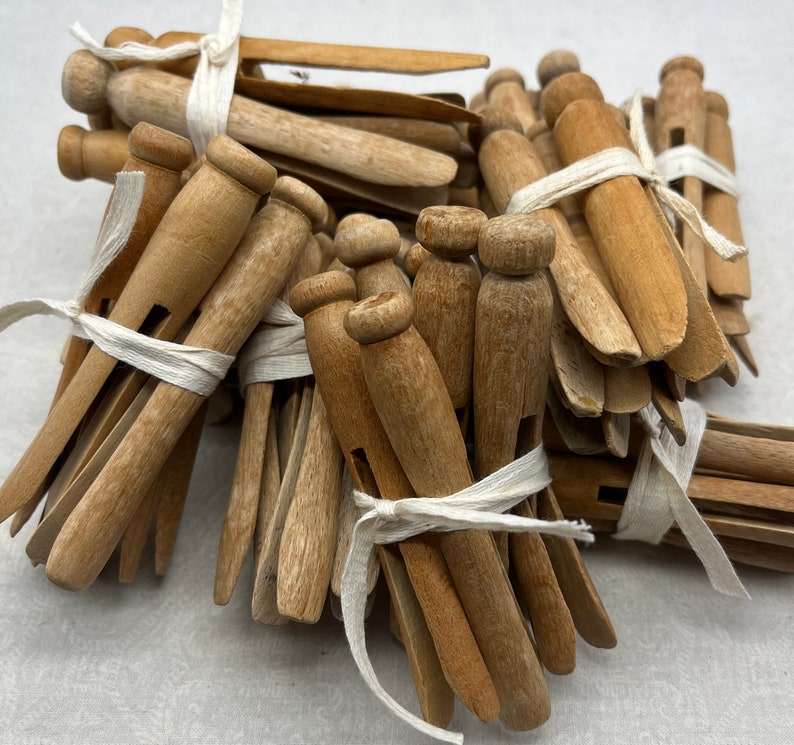 Vintage Round Wooden Clothespin Bundle Old Wood Etsy