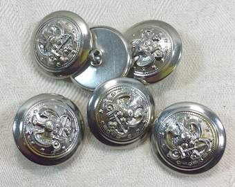 Silver Eagle Embossed Buttons Set of 12 pieces, Military Buttons, Coat Buttons, Raised Design, New Old Stock,  1-1/8&quot;, 28mm