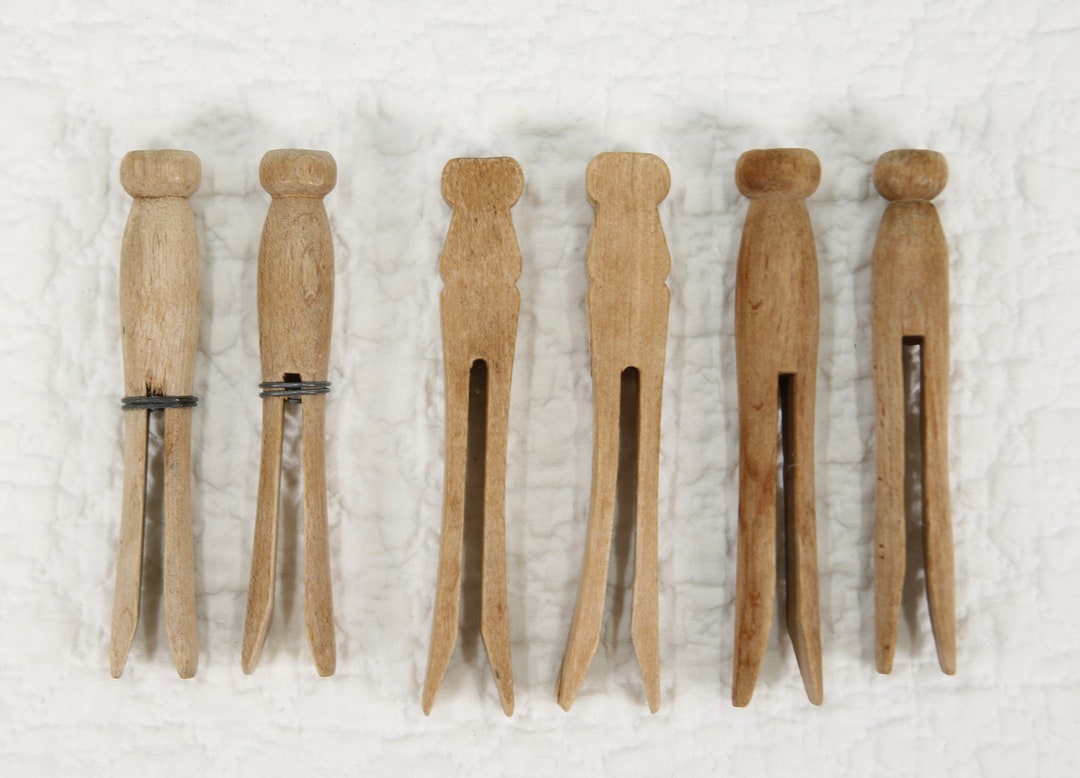 Vintage Wooden Clothespins Mixed Bundle of 6pcs, Two Each of Three ...