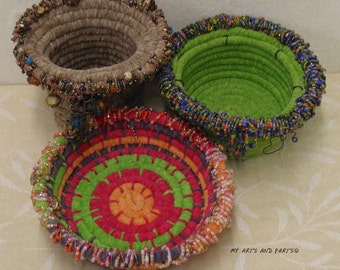 Yarn Coiled Beaded Basket Kit, Includes digital downloaded Pattern. Supplies will be mailed, Basket Weaving, DIY Basket, How to Basket kit