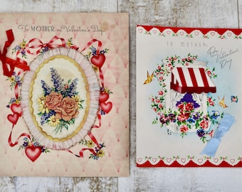 2 Vintage Valentine's Cards, Pair of Large Used Valentine's Day Cards, Valentine's Stationary, Valentine's Ephemera, Mixed Media