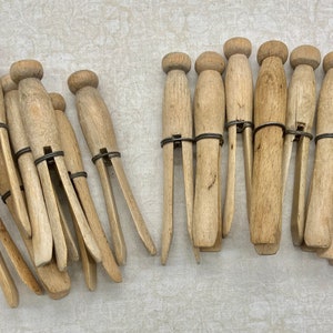 Vintage Round Wooden Clothespin Bundle, 6pcs, Old, Wood, Clothesline ...
