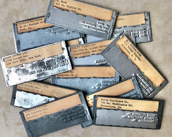 Vintage Metal Business Labels, Advertising Labels, Printing Plates, Business Tag, Vintage Metal, Recycled Metal, Embossed Label