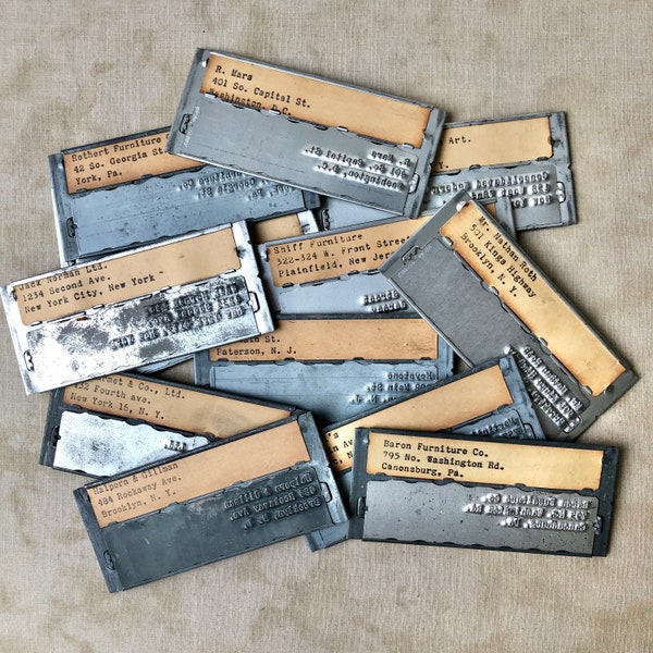 Vintage Metal Business Labels, Advertising Labels, Printing Plates, Business Tag, Vintage Metal, Recycled Metal, Embossed Label