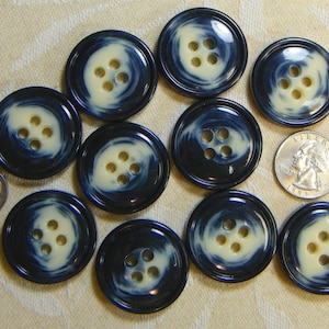 Vintage Blue And Cream Color Buttons, 1 -1/4 inch round 1970&#39;s Vintage New Old Stock Buttons from Italy.  12 Pieces.