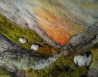 Needle Felting Kit - Mountain Sunset. With hand dyed and natural coloured fleece.