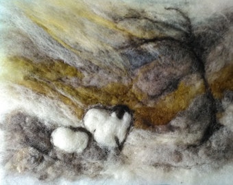 Needle felting Kit - Winter Sheep. With hand dyed and natural coloured fleece.
