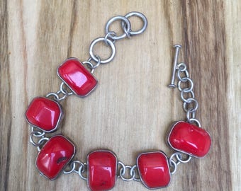 Red Coral Silver Bracelet