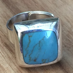 Unisex Mexican Silver Turquoise Square Ring
