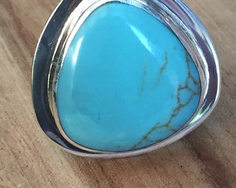 Unisex large Mexican Sterling Silver Turquoise Ring