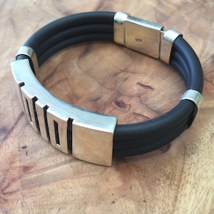 Mens Solid Sterling Silver Rubber Bracelet