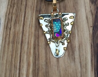 Brass, Copper & Dichroic Glass Pendant