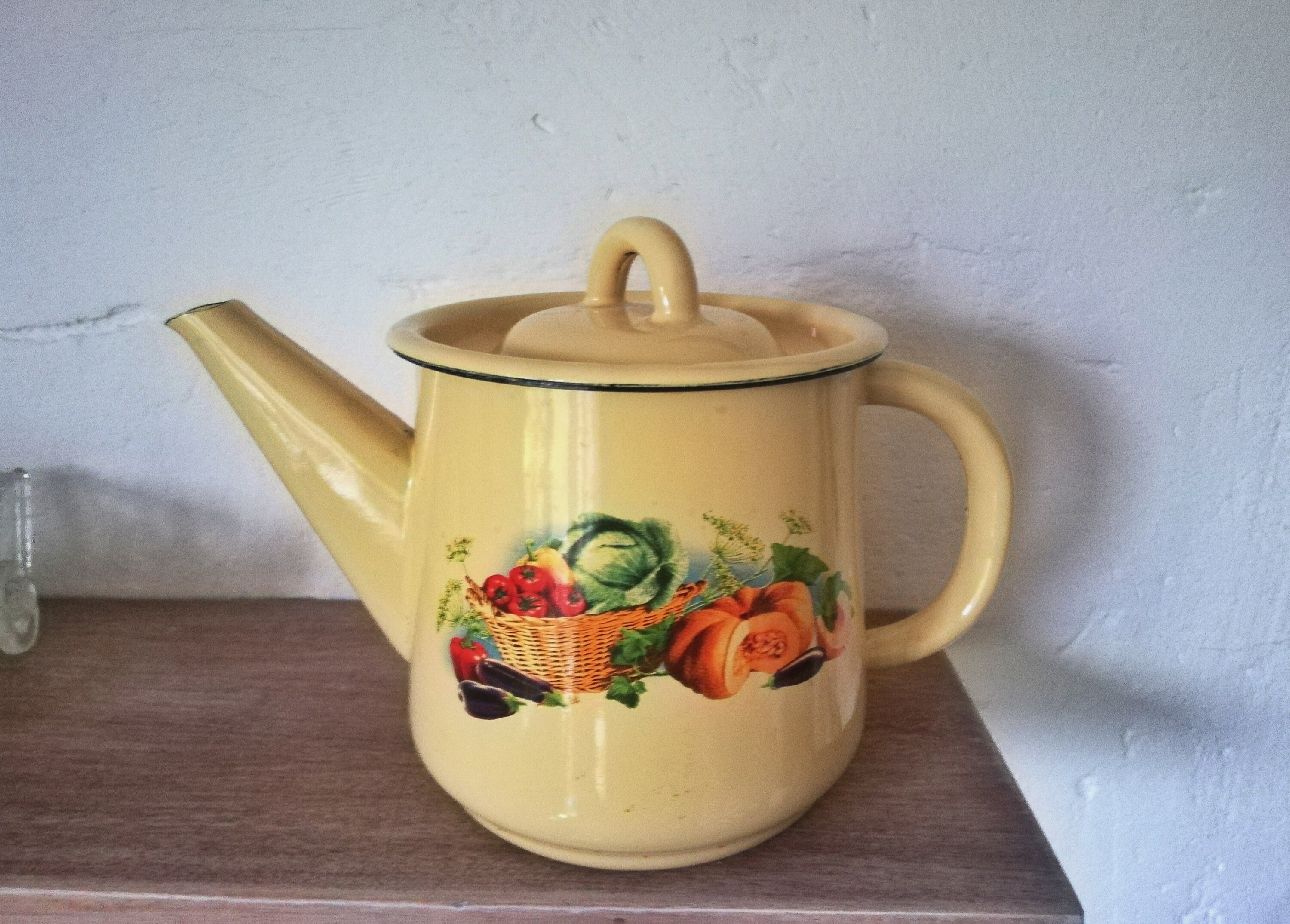 Vintage enamel kettle mug Мetal can rustic Kitchen decor Etsy