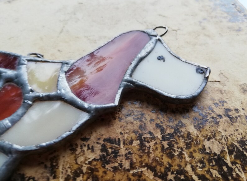 Handmade Stained Glass Panel dog vintage Wall Decor Handcraft
