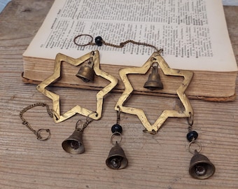 Vintage brass bell brass star brass chain wind chimes wall decor for parts or raw materials