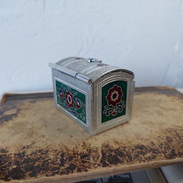 Vintage tiny metal enameled box small storage box jewelry box candy box russian style box made in USSR