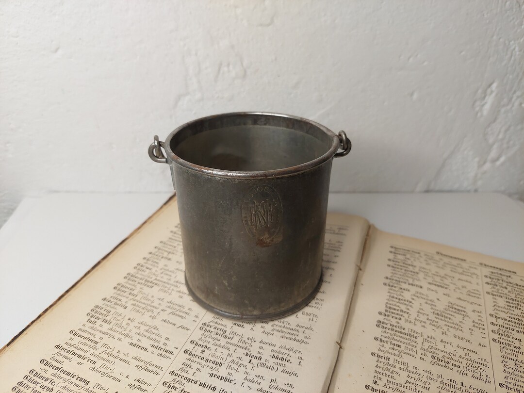 Vintage Metal Vase Bucket Marked Vase Vintage Kitchen Tool Metal Holder