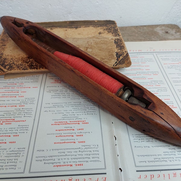 Antique weaving shuttle spinning wheel spindle Wooden bobbin large wooden spool Primitive wooden tool Rustic decor rustic wooden decor