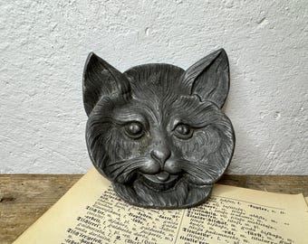 Vintage cat face decor Cat Dish Cat Ashtray Metal Cat Black Cat Tea Bag Dish Spoon Holder Ring Bowl