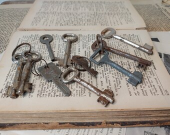 Metal skeleton keys set 10 vintage keys primitive home decor craft supplies