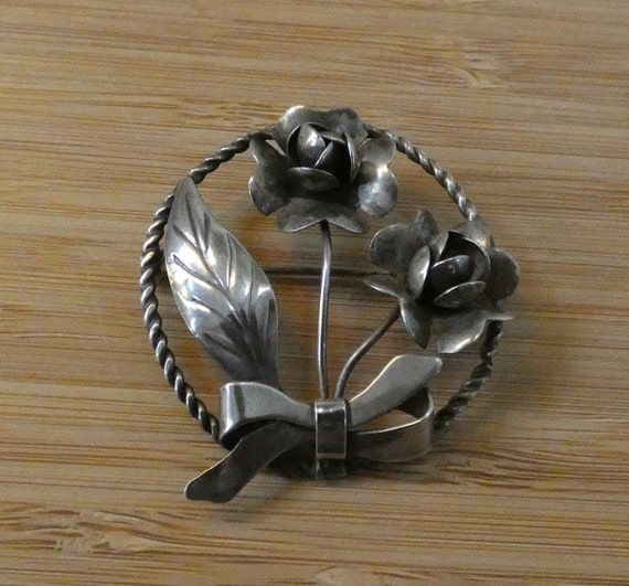 Vintage Sterling Silver Floral Brooch Pin Hand Ma… - image 1