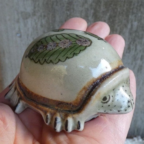 Sweet Ken Edwards Turtle Hand Painted Tonala with Butterfly and Floral Pottery Mexico
