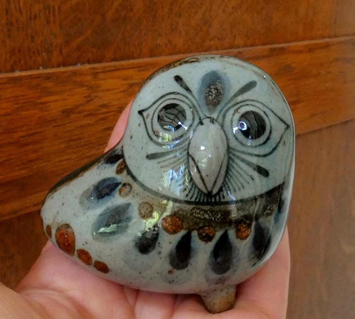 Vintage Jorge Wilmot Owl Bird Tonala Figurine Mexican Folk Art Hand Painted Pottery