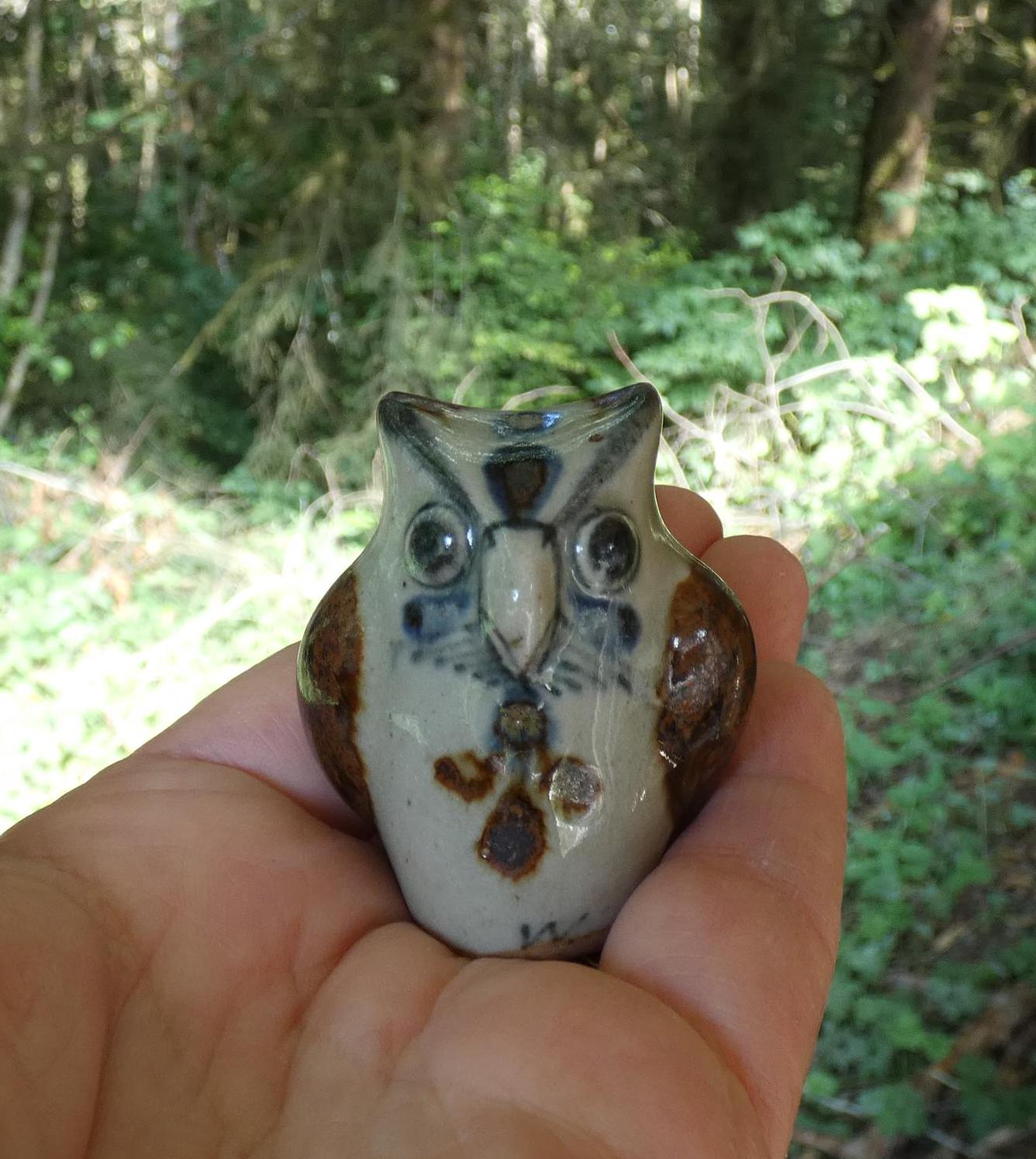 Vintage Jorge Wilmot Tonala Owl Bird Signed Hand Painted Figurine Mexico Folk Art