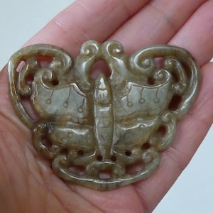 Vintage Beautiful Hand Carved Butterfly or Moth Hand Carved Natural Stone Very Detailed