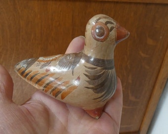 Vintage Tonala Pottery Bird Hand Painted Folk Art Mexico Signed Figurine