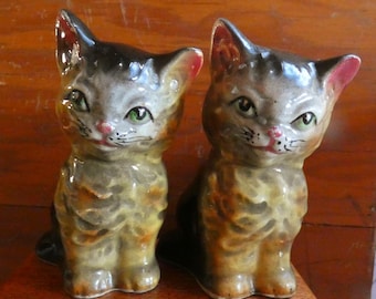 Vintage Kitty Cat Salt & Pepper Shakers Japan Figurines 1950's MCM Tabby Kittens