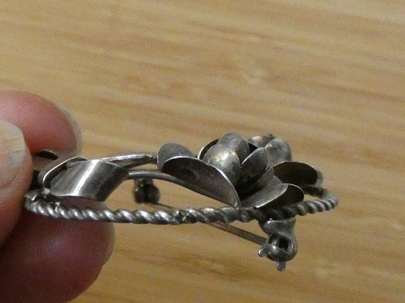 Vintage Sterling Silver Floral Brooch Pin Hand Ma… - image 5