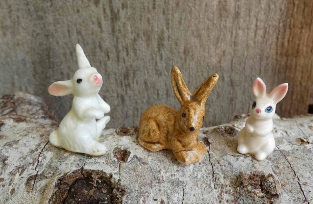 Vintage Rabbit Bunny Set of 3 Miniature Figurines Hagen Renaker White ...