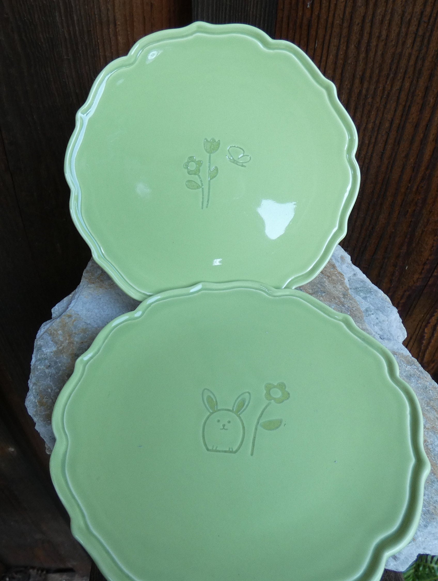 Vintage Sweet Plates Scalloped Edges with Bunny Butterfly and Floral Design by Tag BreadDessertSalad