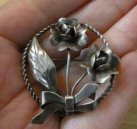 Vintage Sterling Silver Floral Brooch Pin Hand Ma… - image 2