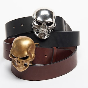 Discounted Sale, Custom Leather Belt, Skull Buckle Leather Belt, Plus Sized Belt