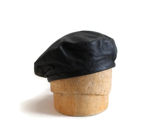 Spring Sale, Black Leather Beret, Black Cap, Black Biker Hat