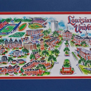 Louisiana Tech University “Bulldogs” Signed and Numbered Campus Print by Artist Linda Theobald FREE SHIPPING **Except Hawaii & Alaska