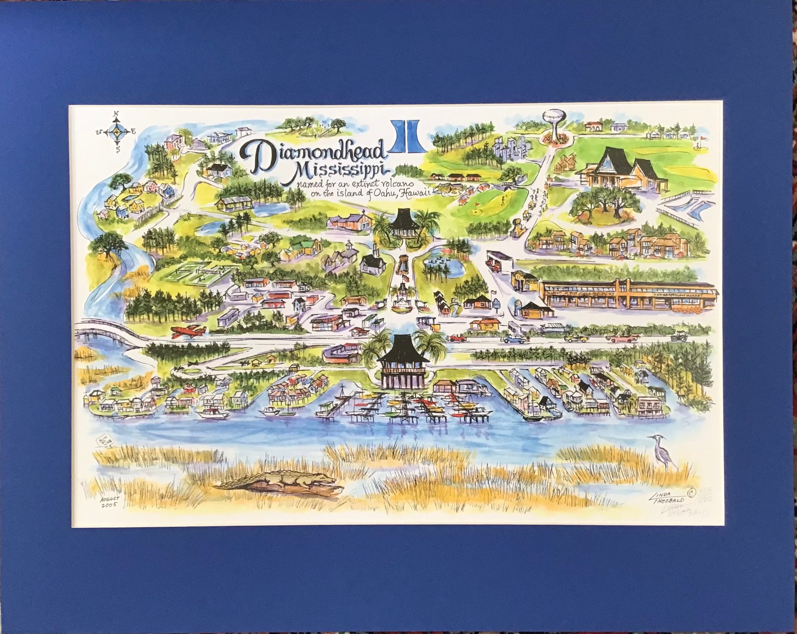 Diamondhead, MS Signed and Numbered Pen and Ink Watercolor Print
