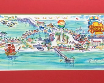 Pensacola Beach Signed and Numbered Pen and Ink Watercolor Print by Linda Theobald Free Shipping **Except Hawaii & Alaska**