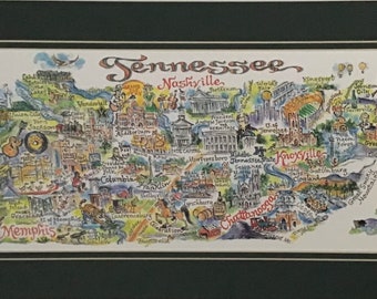 STATE of TENNESSEE Signed and Numbered Pen and Ink Watercolor Print by Artist Linda Theobald