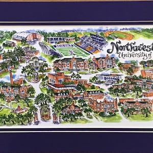 Northwestern State University of Louisiana  - Pen and Ink Signed and Numbered Watercolor Campus Print by Linda Theobald ***FREE SHIPPING ***