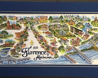 Florence, AL  Pen and Ink Signed and Numbered Watercolor Print by Artist Linda Theobald FREE SHIPPING **Except Hawaii and Alaska
