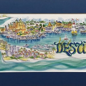 Destin, FL signed and numbered pen and ink watercolor print by Artist Linda Theobald ***FREE SHIPPING***